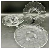 Vintage Crystal Glass Centerpiece Set including Heisey - 3-Piece Footed Dishes with Leaf & Crown Etching