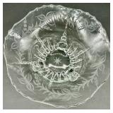 Vintage Crystal Glass Centerpiece Set including Heisey - 3-Piece Footed Dishes with Leaf & Crown Etching