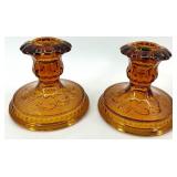 Vintage Assorted Amber Glass Candlesticks - 4 Pair