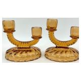 Vintage Assorted Amber Glass Candlesticks - 4 Pair