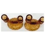Vintage Assorted Amber Glass Candlesticks - 4 Pair