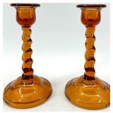 Vintage Assorted Amber Glass Candlesticks - 4 Pair