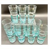 Vintage Libbey - Blue Saturn Optic - Aqua Turquoise Highball Glass Tumblers - 11-Piece Set
