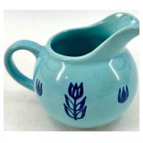 Vintage Cronin Pottery - Blue Tulip Pattern 3-Piece Set: Pitcher, Creamer & Lidded Sugar Bowl