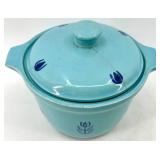 Vintage Cronin Pottery Blue Tulip Pattern Turquoise Lidded Pot Set