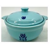 Vintage Cronin Pottery Blue Tulip Pattern Turquoise Lidded Pot Set