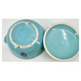Vintage Cronin Pottery Blue Tulip Pattern Turquoise Lidded Pot Set