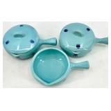 Vintage Cronin Pottery Blue Tulip Pattern Turquoise Lidded Pot Set