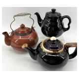 Vintage Assortment of Three Teapots - Black & Brown Glazes, Made in Japan