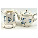 Vintage Castle Japan Blue Rose Teapot & Warmer Set with Lid - Floral Porcelain