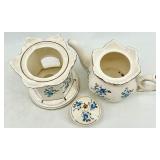 Vintage Castle Japan Blue Rose Teapot & Warmer Set with Lid - Floral Porcelain