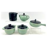 Vintage SYRACUSE China Green Teapot & Covered Bowls Set (5-Piece) USA 89