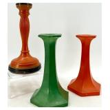 Vintage Art Deco Candlestick Holders  Orange & Green & Red