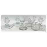 Vintage Crystal Glass Candelabras, Square Vessels including Fostoria Martinsville