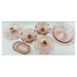 Vintage Pink Depression Glass Bowls & Candle Holders, Tidbit Trays