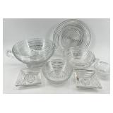 Vintage Anchor Glass Ribbed Serving Set - Pedestal Bowl & Square Dishes