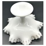 Vintage Fenton Silver Crest Compote Bowl - White Glass Pedestal with Ruffled Rim
