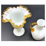 Vintage Gold Crest Glass Vase & Carafe