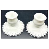 Vintage Fenton Silver Crest Lidded Candy Dish & Candlestick Holders