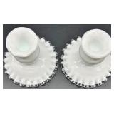 Vintage Fenton Silver Crest Lidded Candy Dish & Candlestick Holders