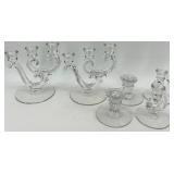 Vintage Fostoria Crystal Glass Candelabras and 2 Pair Candlesticks