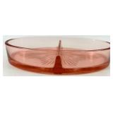 Vintage Pink Depression Glass - Caddy, Dish, Divided Dish and Pair of Candle Holders