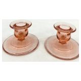 Vintage Pink Glass Banana Bowl, Pair of Candlesticks and Cake Server Plate with Handle