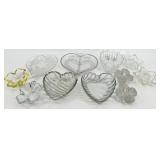 Vintage Heart-Shaped Clear Crystal Glass Bowls with Flower & Star Dishes - Assorted Set