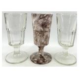 Vintage Slag Glass Goblet Set - 3-Piece: 2 Clear Goblets & 1 Marbled Goblet