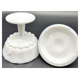 Vintage Milk Glass Grapevine Pattern 6-Piece Serving Set - Pedestal Compote, Teacup & Bowls