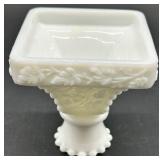 Vintage Milk Glass Grapevine Pattern 6-Piece Serving Set - Pedestal Compote, Teacup & Bowls