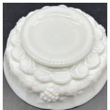 Vintage Milk Glass Grapevine Pattern 6-Piece Serving Set - Pedestal Compote, Teacup & Bowls