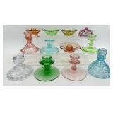12 Vintage Multi-Color Glass Candlesticks - Assorted Colors