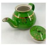 Vintage Hall 6-Cup Teapots - 2 Green & Yellow Ceramic with Gold Trim