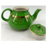 Vintage Hall 6-Cup Teapots - 2 Green & Yellow Ceramic with Gold Trim