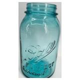 Vintage Ball Perfect Mason Blue Glass Jars - Set of 6 - Zinc Lids with Milk Glass Insert #1
