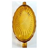 Vintage Amber Glassware Set - Pedestal Mayo Bowl with Glass Spoon, Divided Dish and Dish with Handles