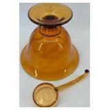 Vintage Amber Glassware Set - Pedestal Mayo Bowl with Glass Spoon, Divided Dish and Dish with Handles