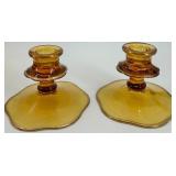 Fostoria Amber Glass Candlestick Holders & Compote Bowls - Vintage Decor