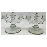Vintage Tiffin Glass Webwing Candelabras - Clear Pressed Glass Pattern