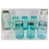 Ball Mason Jars Aqua Blue Glass - Lot of 8 - Vintage Canning Jars