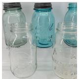 Vintage Ball Mason Jars Assortment - Blue & Clear Glass with Embossed Logos