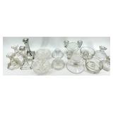 Vintage Crystal Glass Candle Holders - 7 Pairs of Clear, Assorted Styles