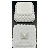 Vintage Milk Glass including Daisy Pattern - Lidded Box, Candlestick, Compotes & Dishes