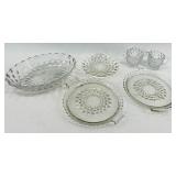 Vintage Fostoria Glass Diamond Pattern Clear Glass Platter - Cake Plate & More