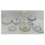 Assorted Vintage Crystal Glass including a Punch Bowl Base and Vase