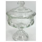 Assorted Vintage Glassware including Indian King's Crown Thumbprint Covered Candy Jar