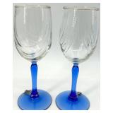 Vintage Blue Stem Goblets & Clear Champagne Flutes - 8-Piece Glassware Set