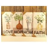 4 Set of Wall Decor - Vertical White Wood Signs