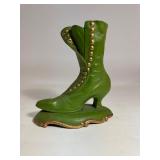 Atlantic Mold Green Glazed Gold Ceramic Victorian Boot Vase Planter Atlantic Mold Green Glazed Gold Ceramic Victorian Boot Vase Planter